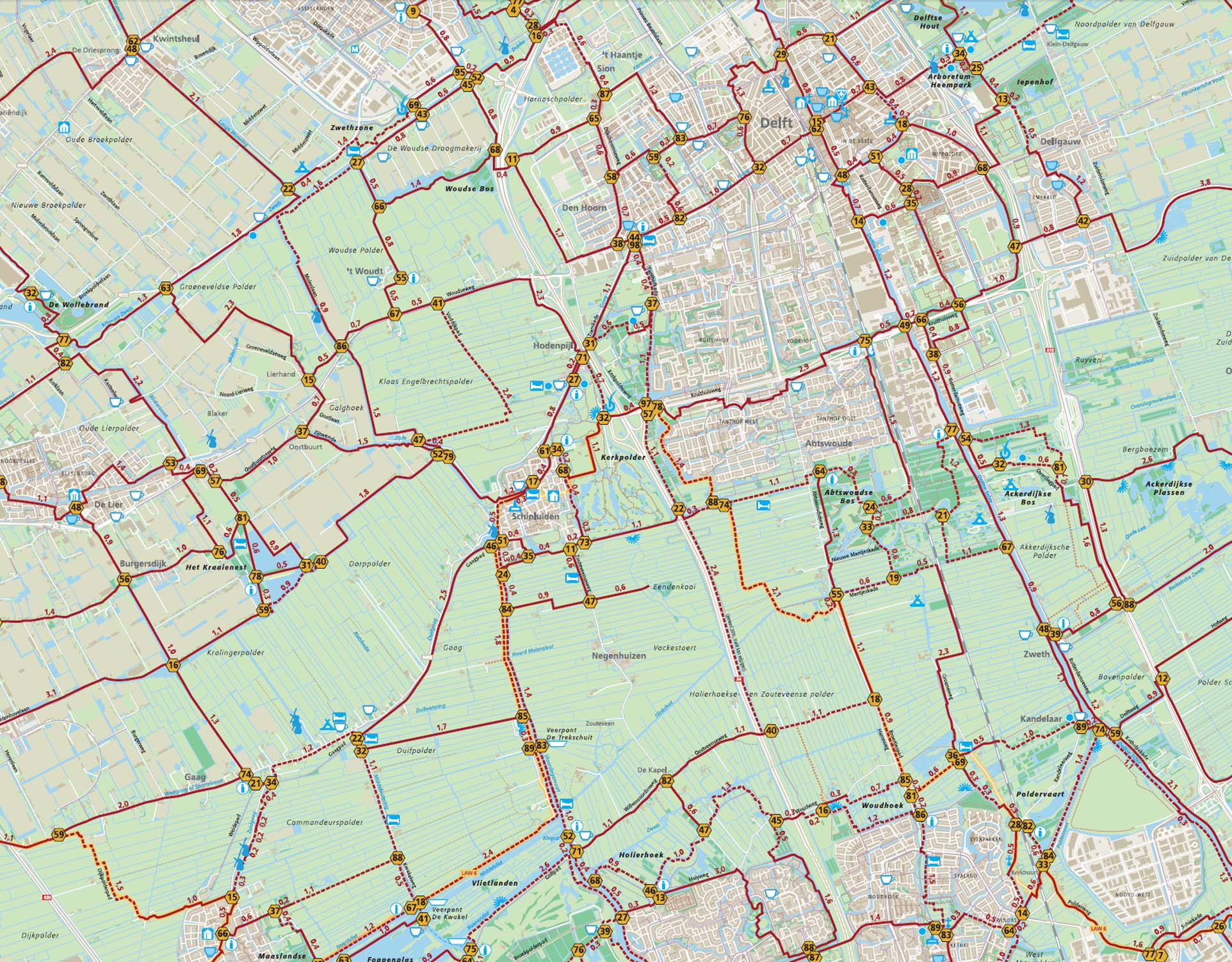 Wandelroutenetwerk, detail Midden-Delfland
